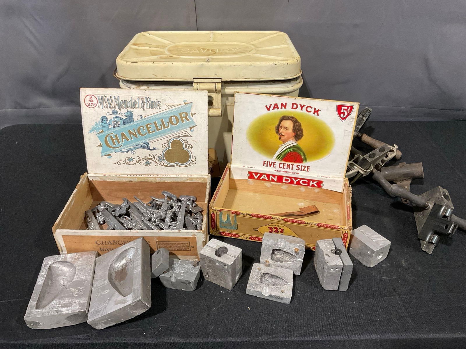 Vintage Toy Molds, Lead Molds, & more, in Savory Metal Container, 10 x 14 x 11 inches (1 of 7)