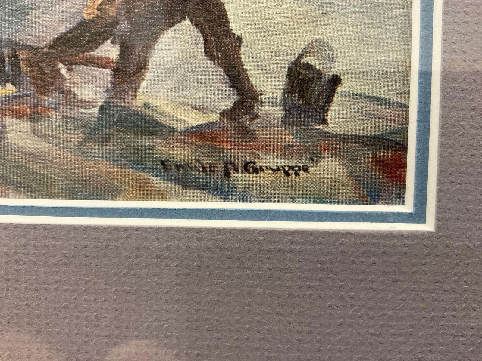 framed print of harbor scene by Emile A. Gruppe, 17 x 19 inches - 2