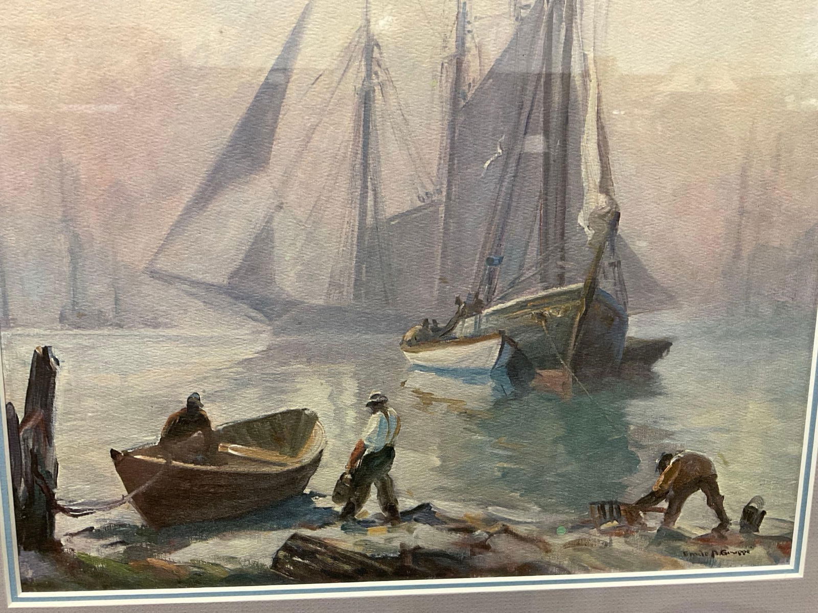 framed print of harbor scene by Emile A. Gruppe, 17 x 19 inches - 3