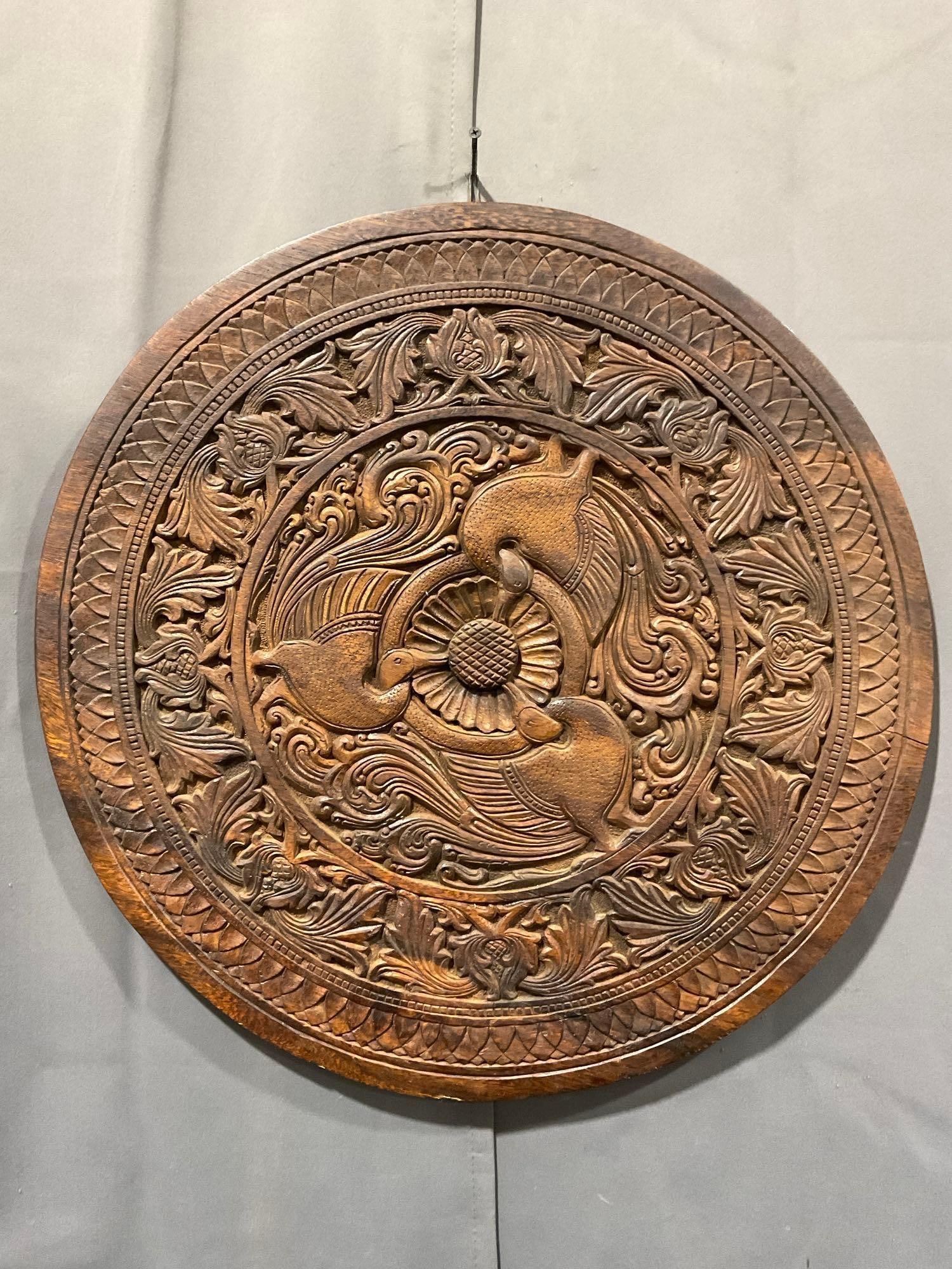 Hand Carved wooden wall hanging, Intricate scrollwork, 24x24 inches, bird motif and more (1 of 5)
