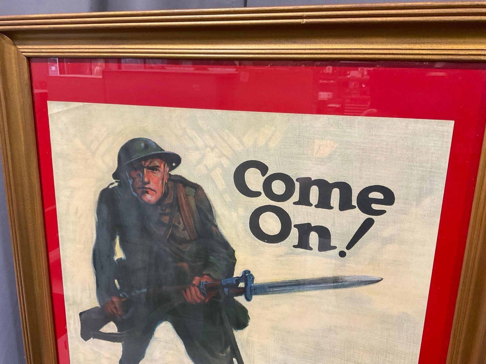 Framed 1918 World War 1 Poster, Come On, Buy More Liberty Bonds, 37h x 27w x 3d inches - 2