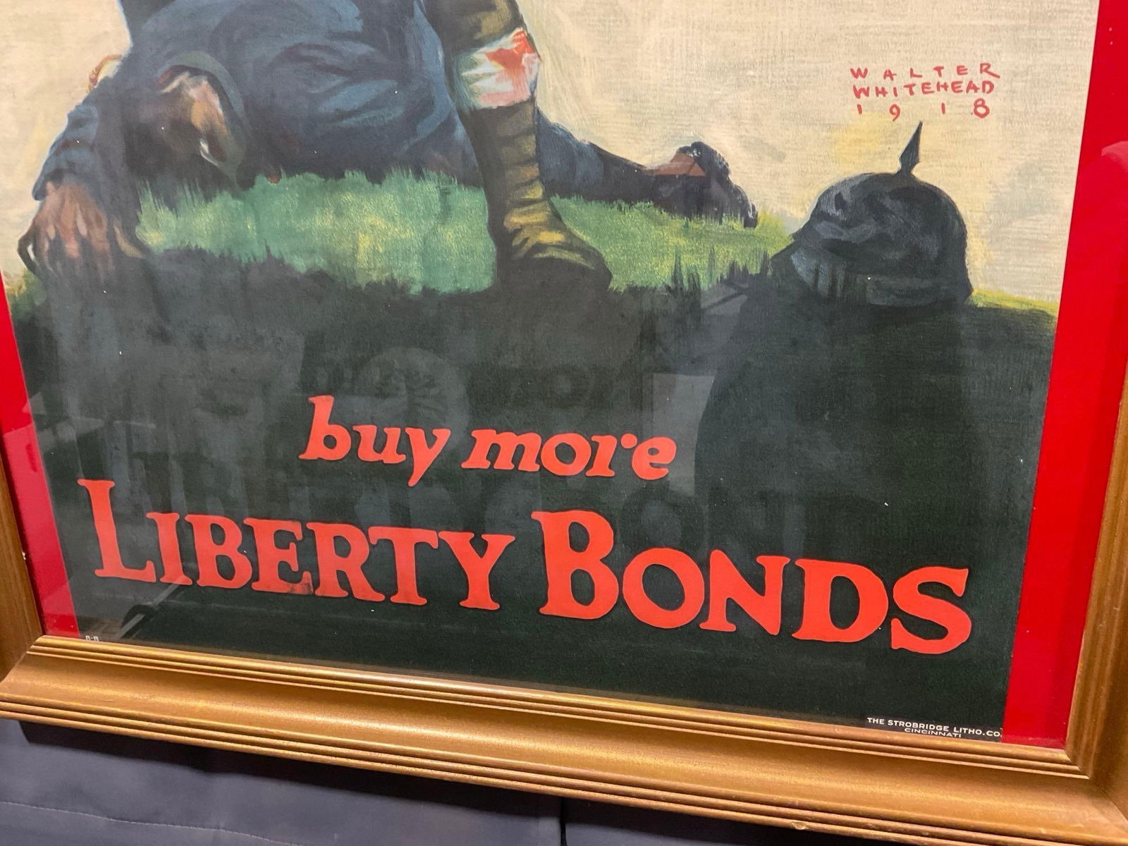 Framed 1918 World War 1 Poster, Come On, Buy More Liberty Bonds, 37h x 27w x 3d inches - 3
