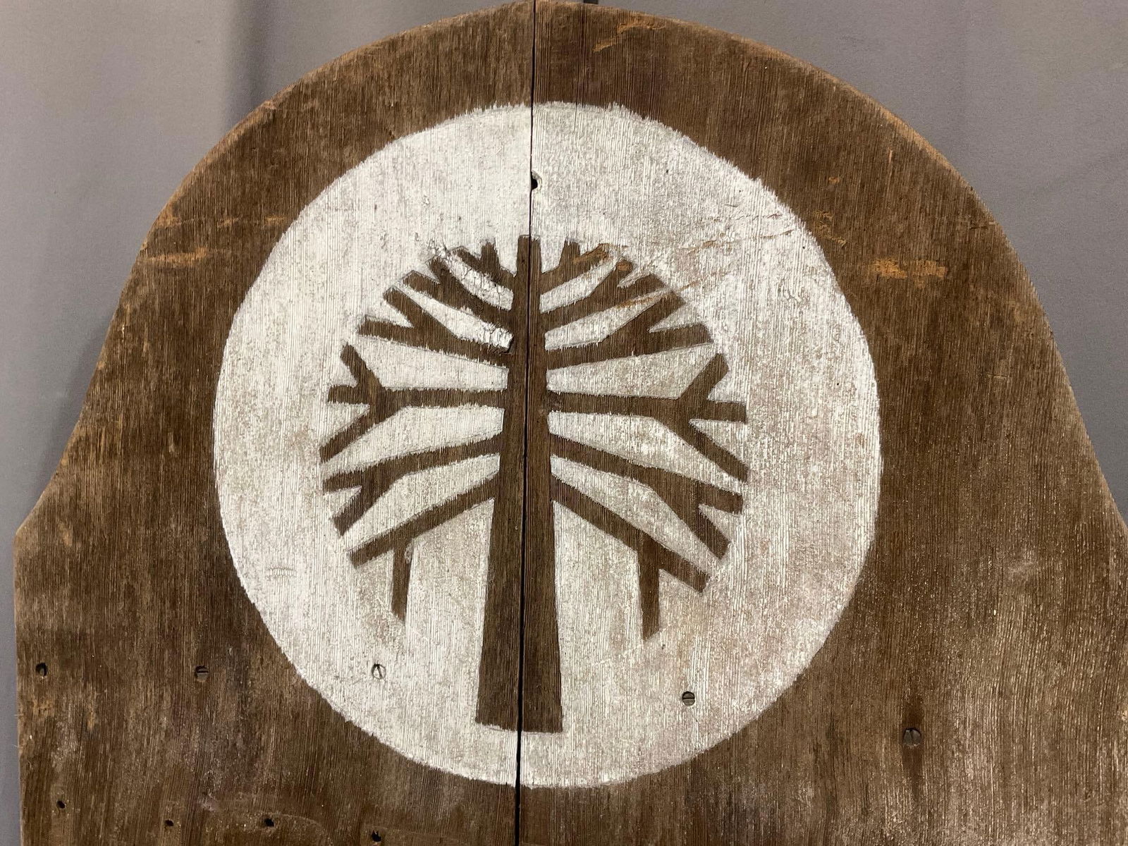 Large Wooden Sign, White Outline of a Tree Sigil, 26h x 26w x 4d inches - 3