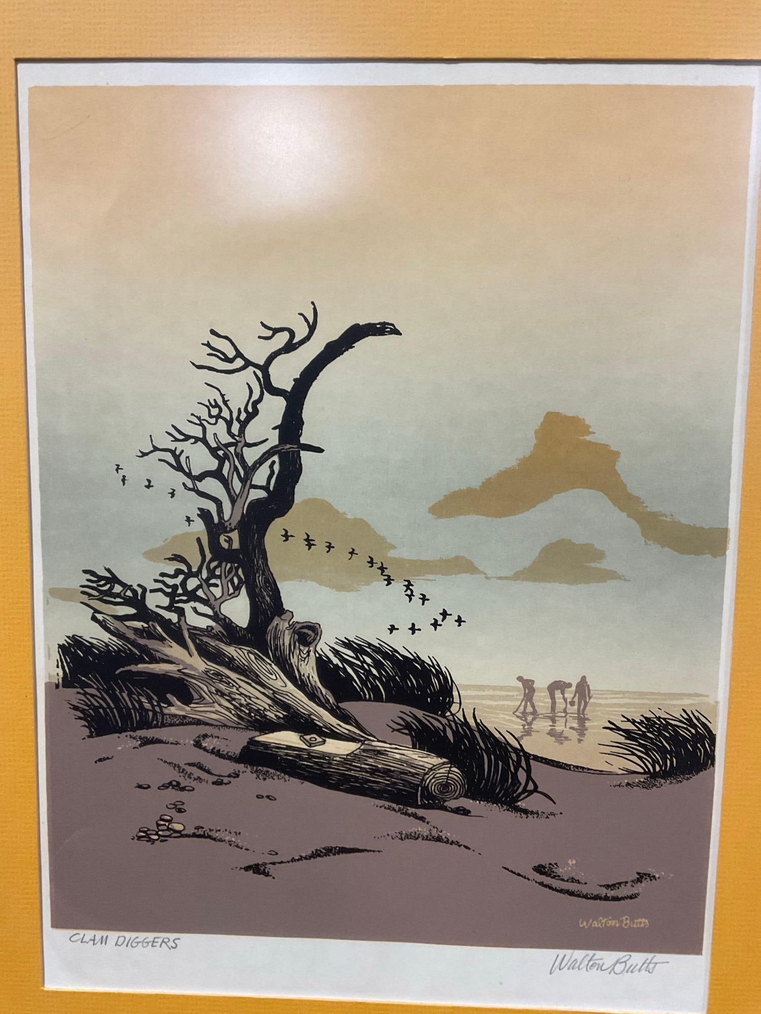 Framed Serigraph Print, titled Clam Diggers by Walton Butts, 22h x 18w inches - 2