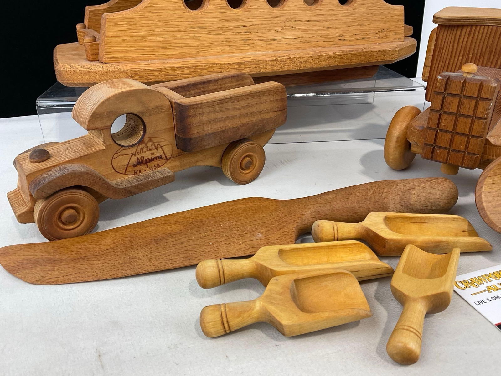 Wooden Toy Ferry, Pair of Trucks, Knife & 5 Scoops, All solid wood, 13h x 16w x 10d inches - 2