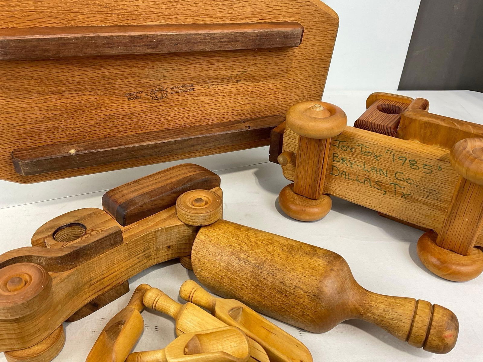 Wooden Toy Ferry, Pair of Trucks, Knife & 5 Scoops, All solid wood, 13h x 16w x 10d inches - 5