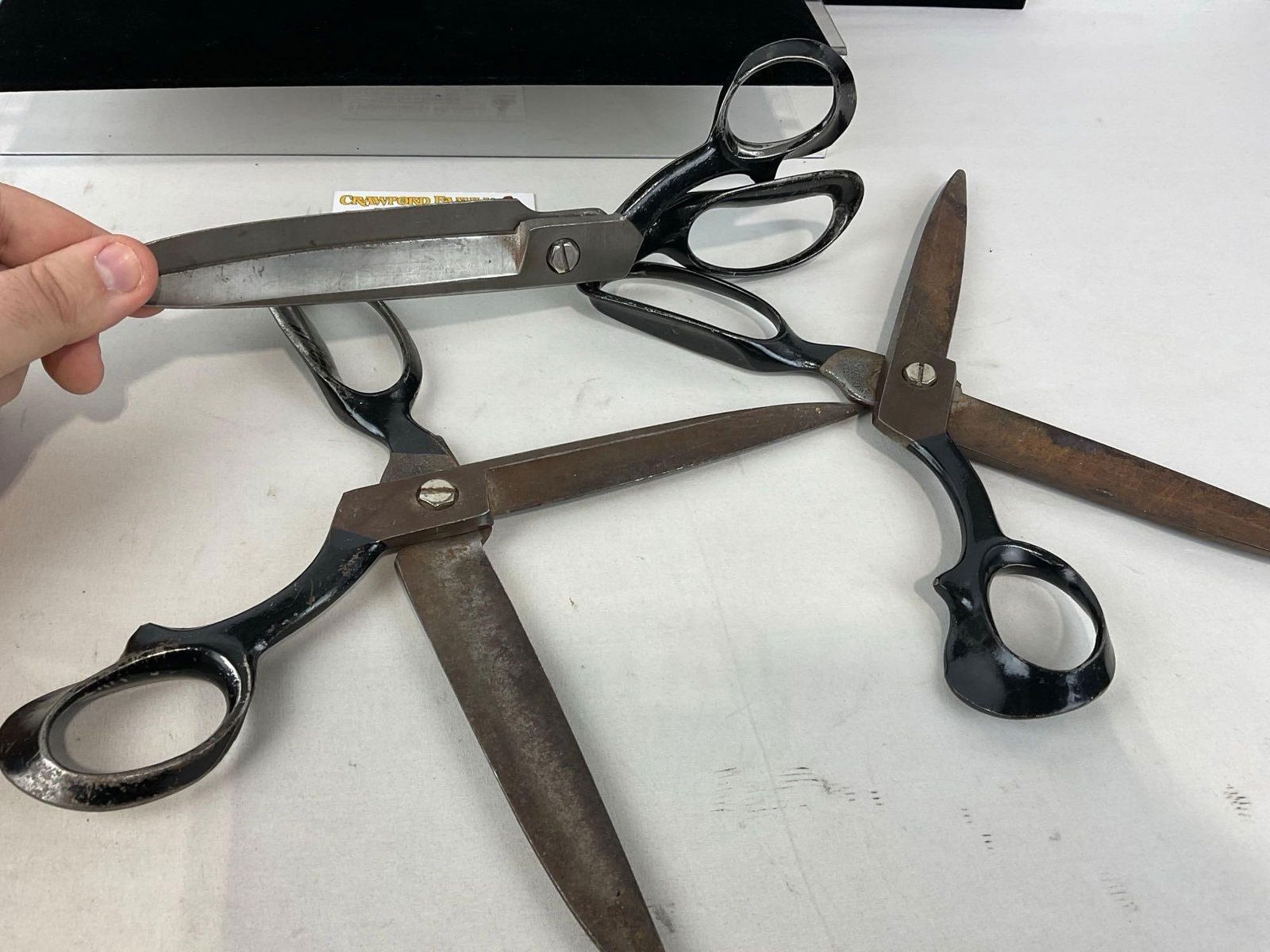 Set of 3 Antique Shears/Scissors, Wiss inlaid 22W, 12h x 5w x 4d inches - 3