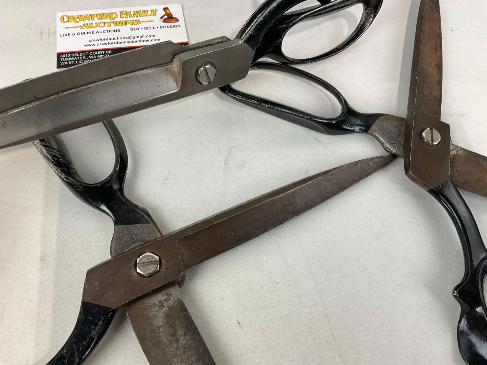 Set of 3 Antique Shears/Scissors, Wiss inlaid 22W, 12h x 5w x 4d inches - 4