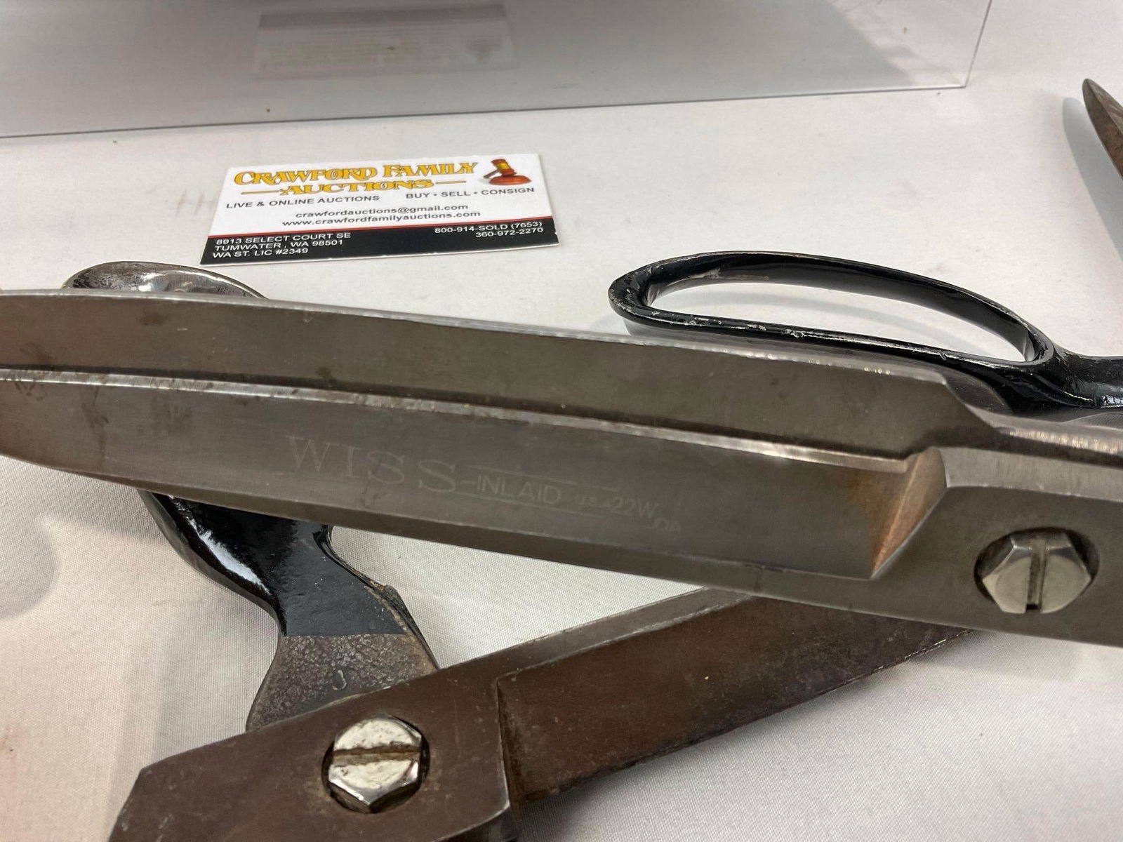 Set of 3 Antique Shears/Scissors, Wiss inlaid 22W, 12h x 5w x 4d inches - 5