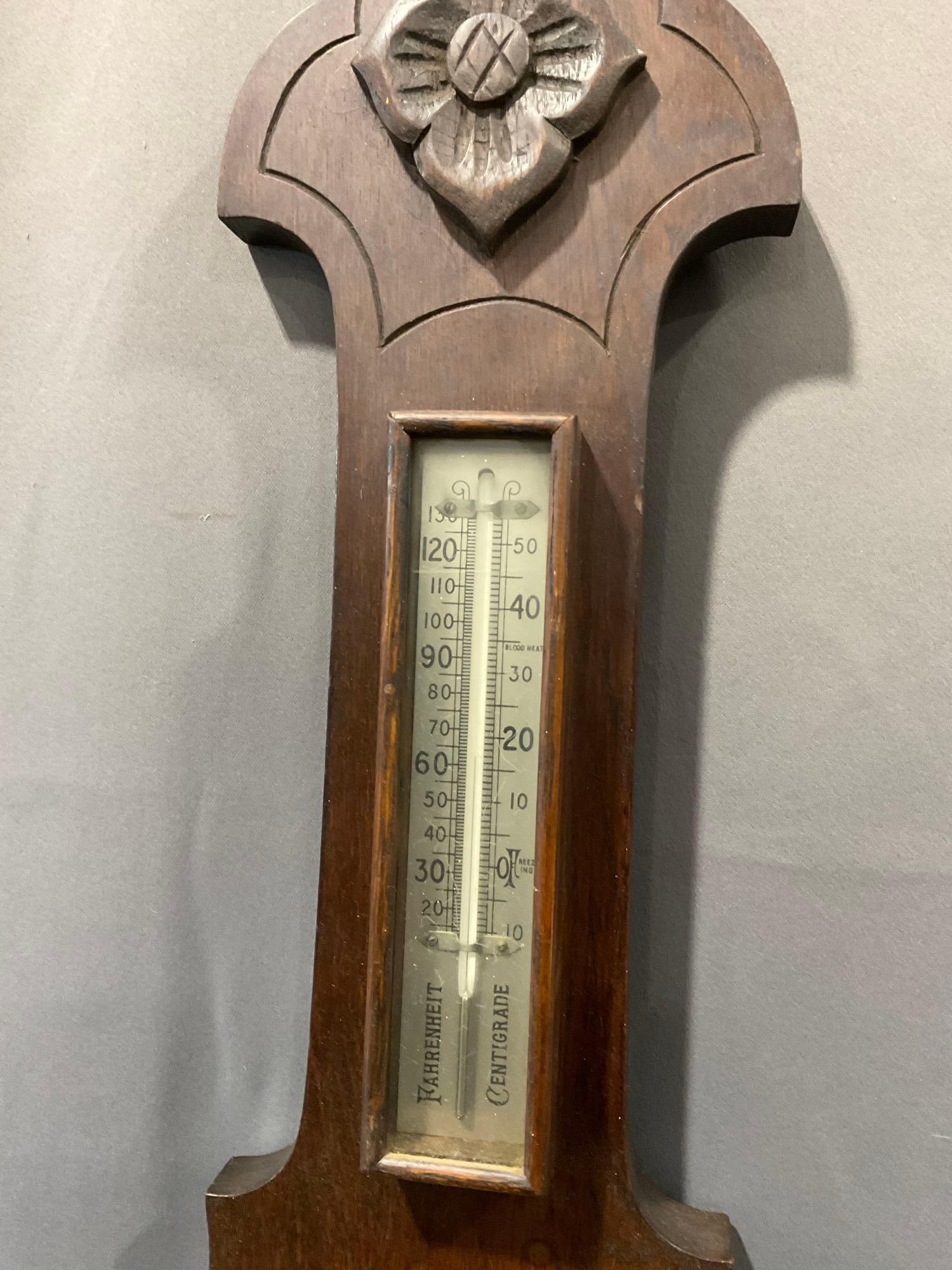 Vintage Aneroid Barometer Wall Hanging, 32h x 13w x 5d inches, British Made - 2