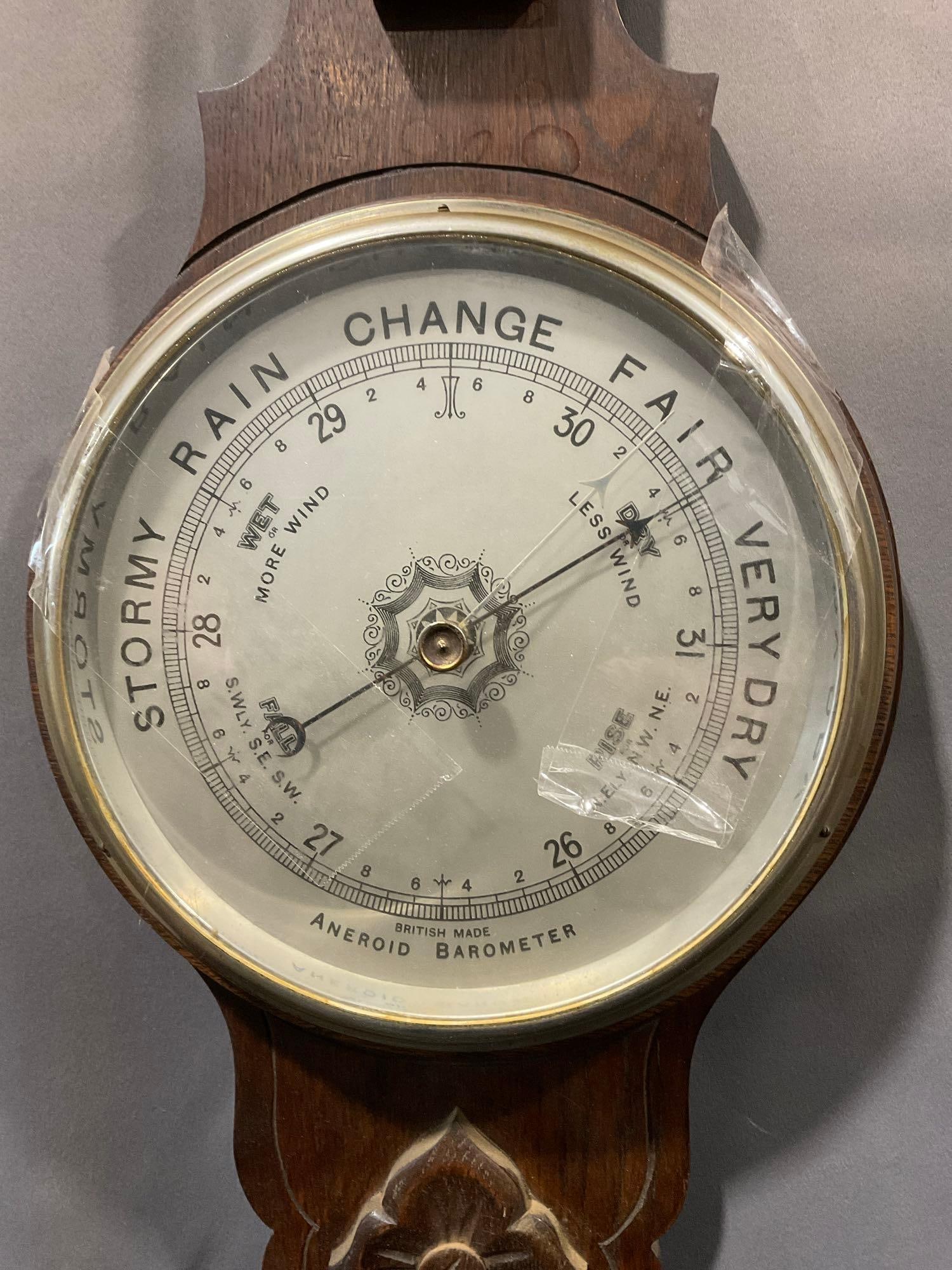 Vintage Aneroid Barometer Wall Hanging, 32h x 13w x 5d inches, British Made - 3