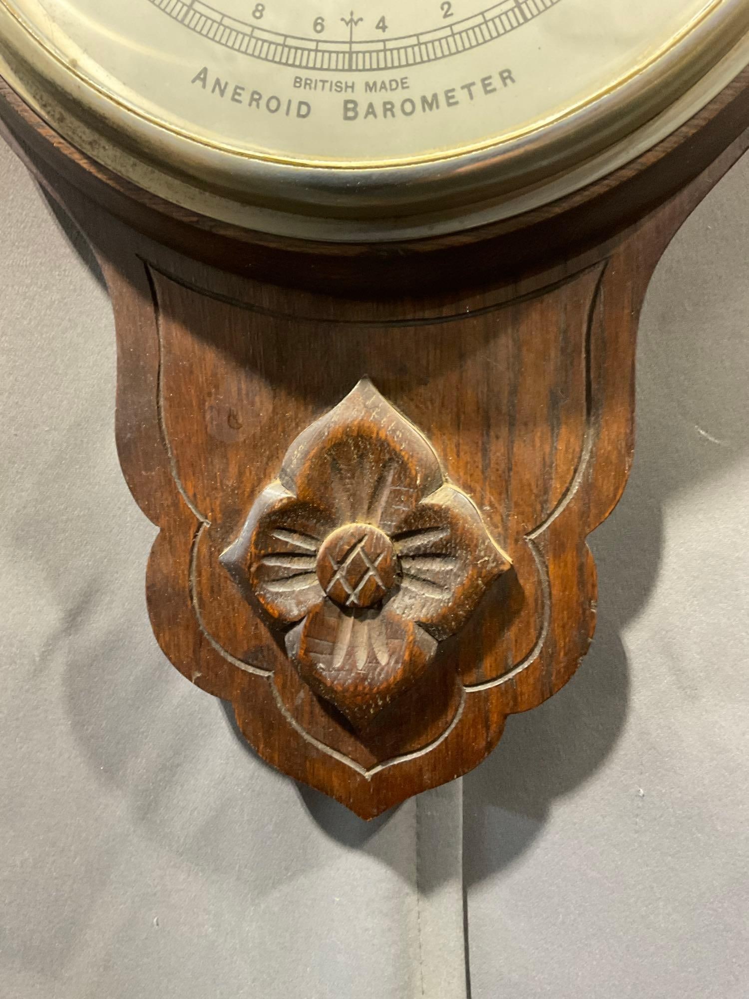 Vintage Aneroid Barometer Wall Hanging, 32h x 13w x 5d inches, British Made - 4