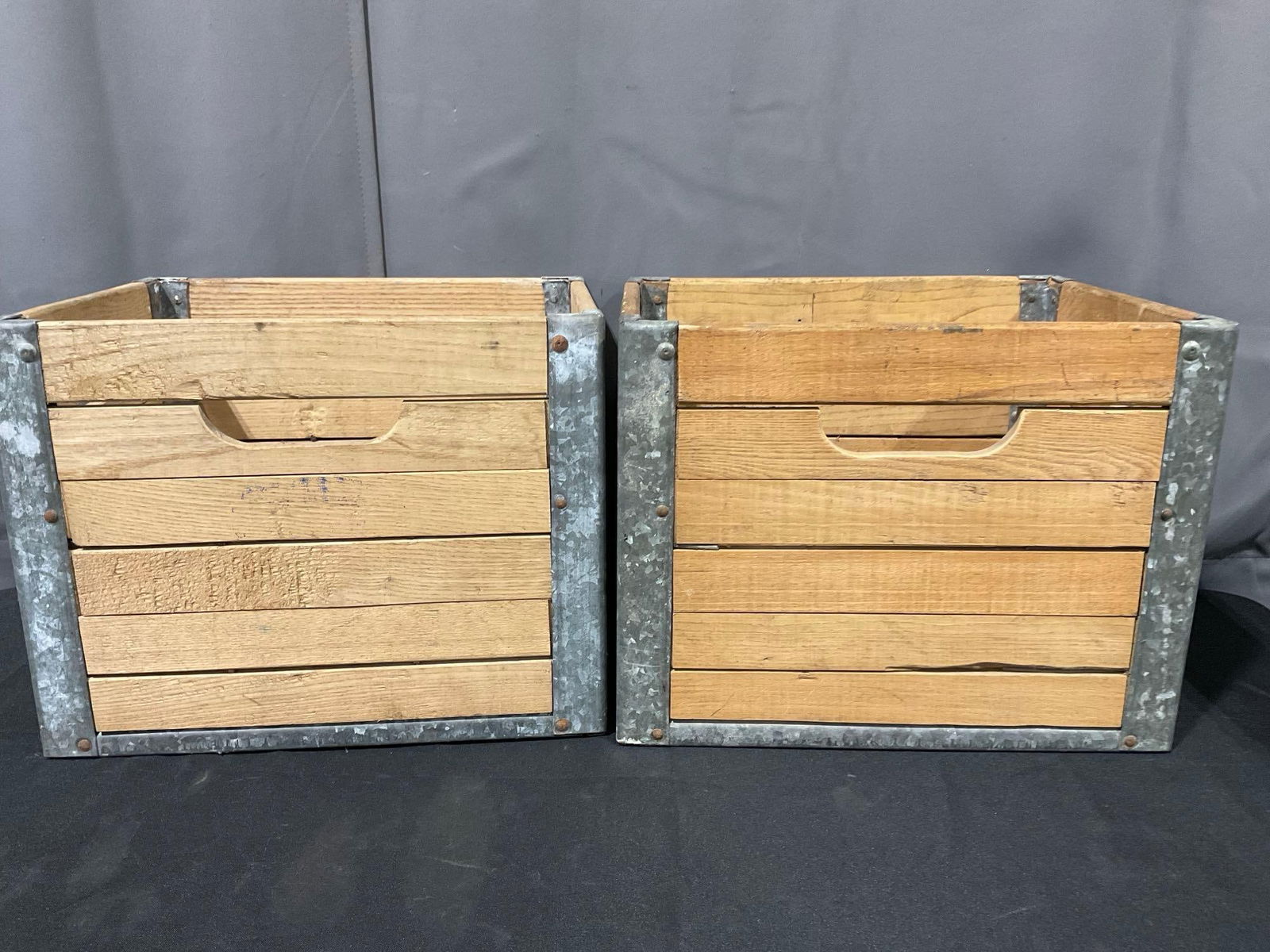 Pair of Wood & Galvanized Steel Crates, Certified Products Co, Birm. Alabama, 25h x 16w x 13d inc... (1 of 5)