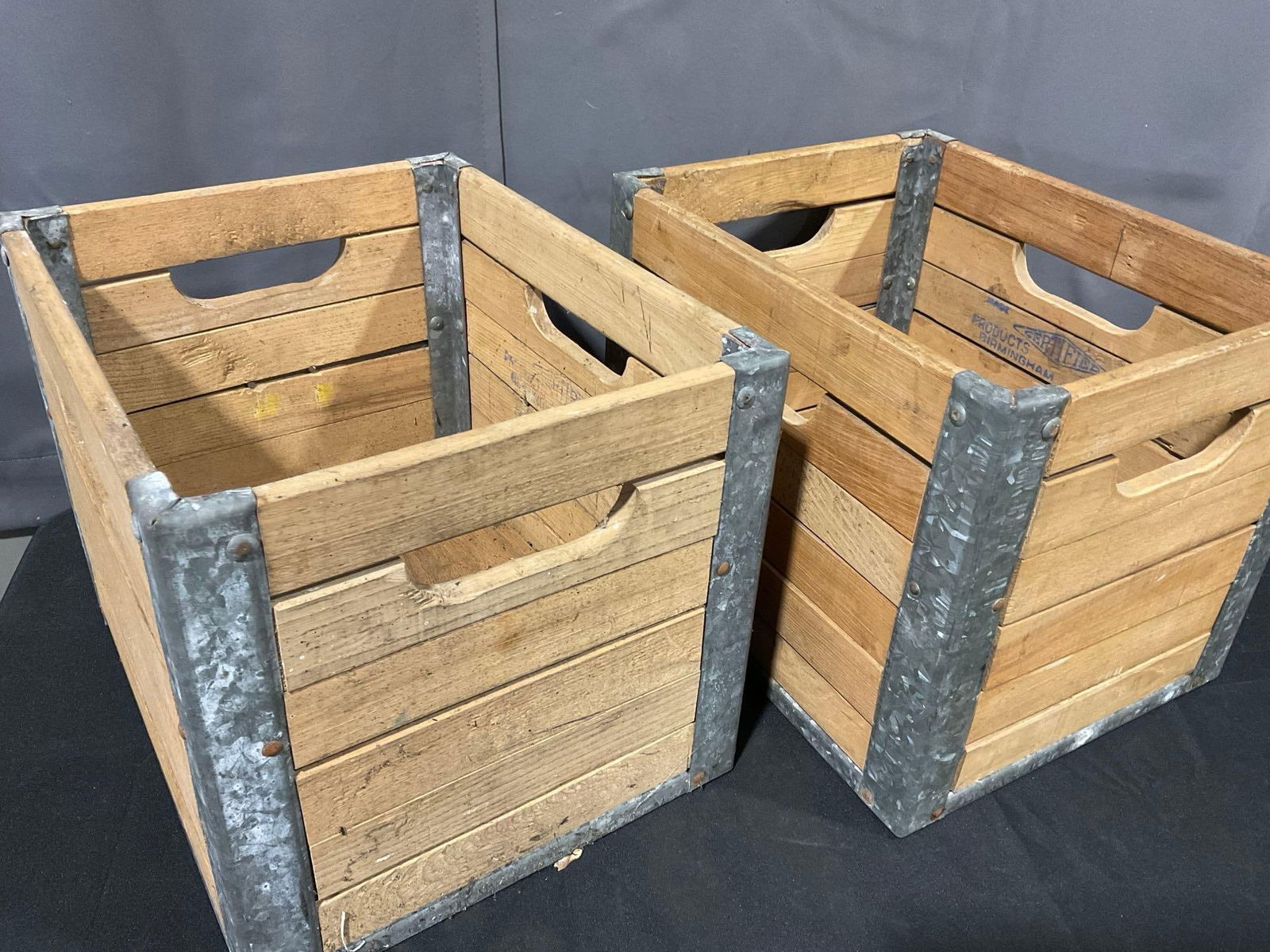 Pair of Wood & Galvanized Steel Crates, Certified Products Co, Birm. Alabama, 25h x 16w x 13d inc... - 3