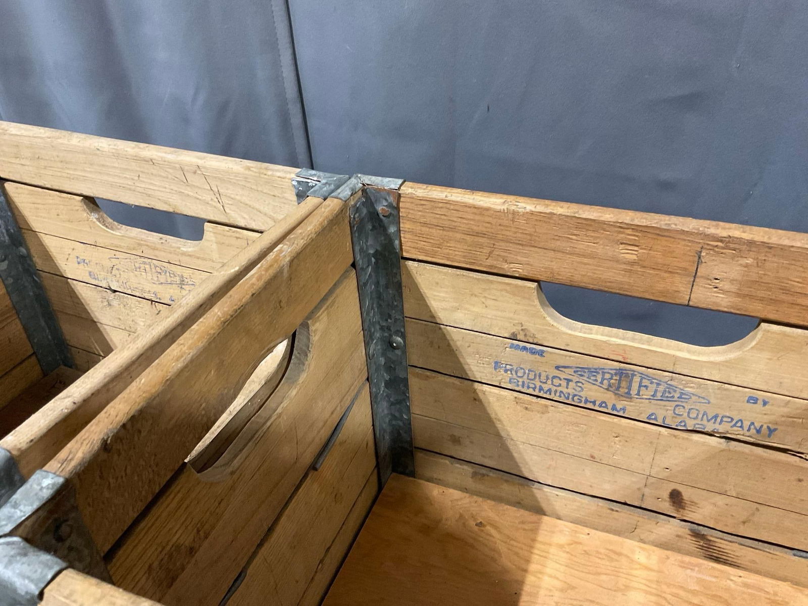 Pair of Wood & Galvanized Steel Crates, Certified Products Co, Birm. Alabama, 25h x 16w x 13d inc... - 4