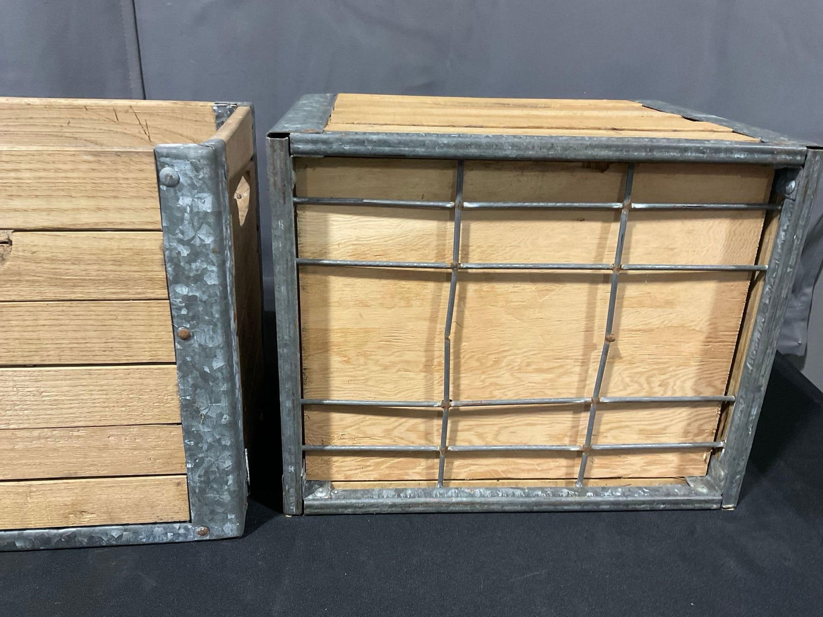Pair of Wood & Galvanized Steel Crates, Certified Products Co, Birm. Alabama, 25h x 16w x 13d inc... - 5
