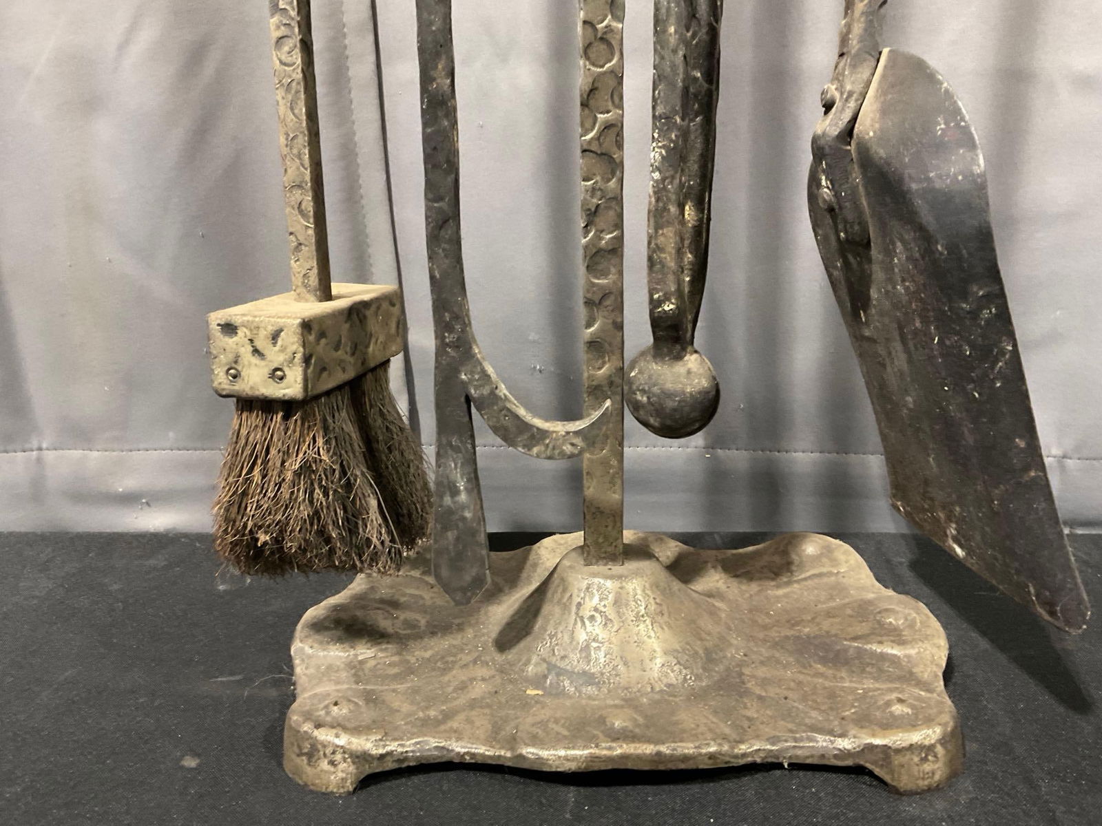Brass Fireplace Tools w/Rustic Hammered Style, 30h x 12w x 8d, Broom, Poker, Shovel & Tongs - 4