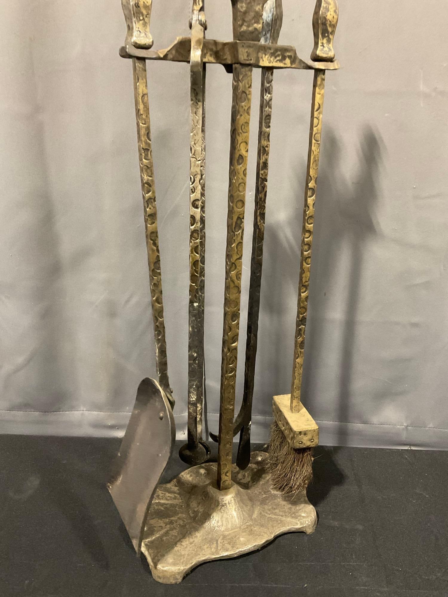 Brass Fireplace Tools w/Rustic Hammered Style, 30h x 12w x 8d, Broom, Poker, Shovel & Tongs - 5