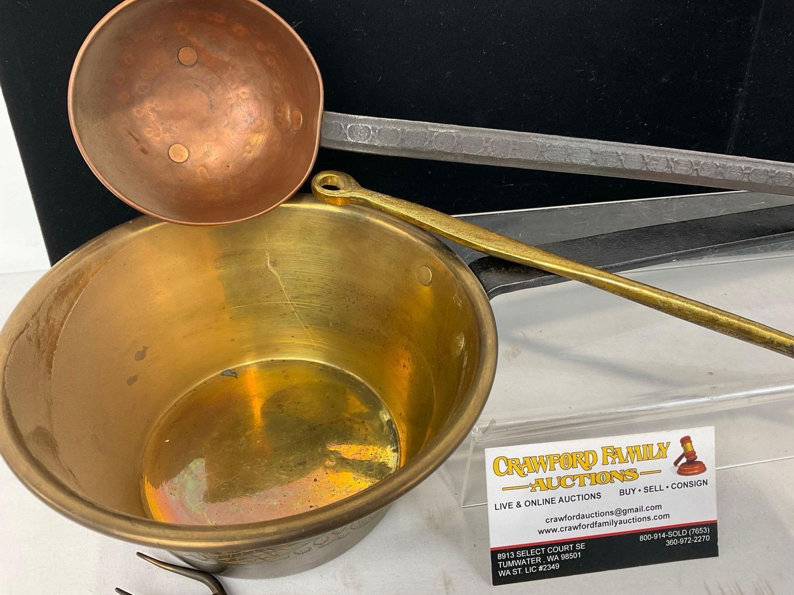 Brass Shovel, Bedwarmer, Large Ladle, Copper & Cast Iron Ladles, & 2 Candle Snuffers - 5