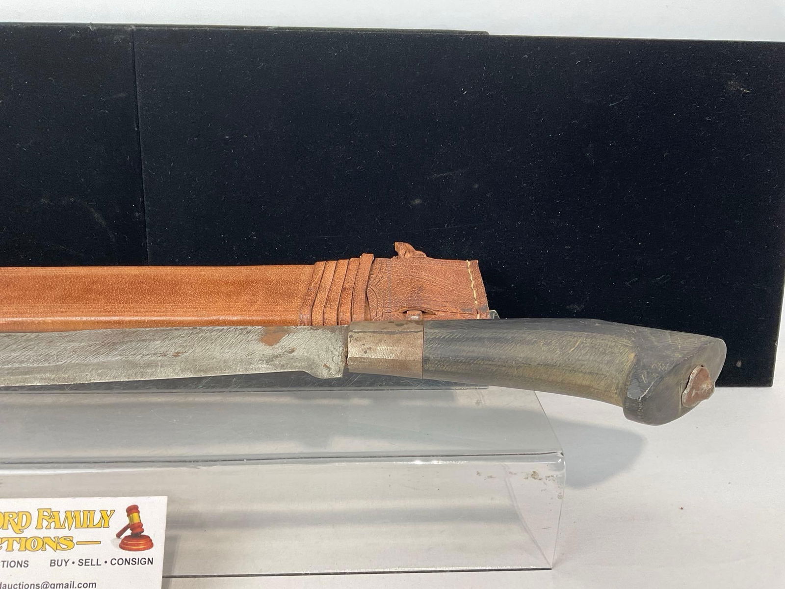 Knife w/ Primitive Chopping Blade, Leather Handmade Sheath, approx 12 inch blade - 3