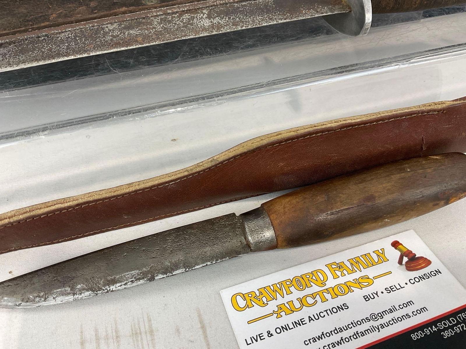 Pair of Primitive Knives, Morakniv Paring Knife & Leather Handle Combat Knife, 13 inch blade - 2