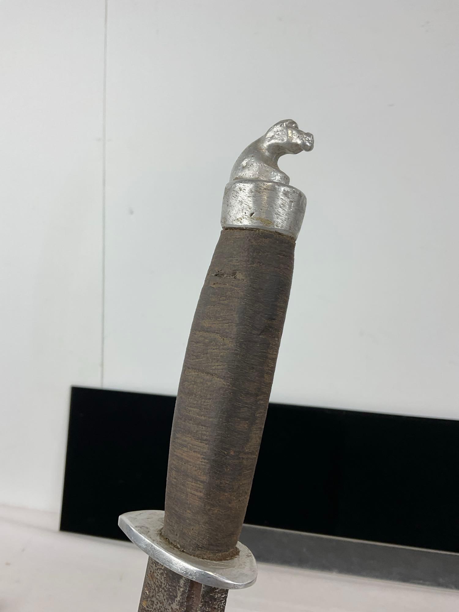 Pair of Primitive Knives, Morakniv Paring Knife & Leather Handle Combat Knife, 13 inch blade - 6