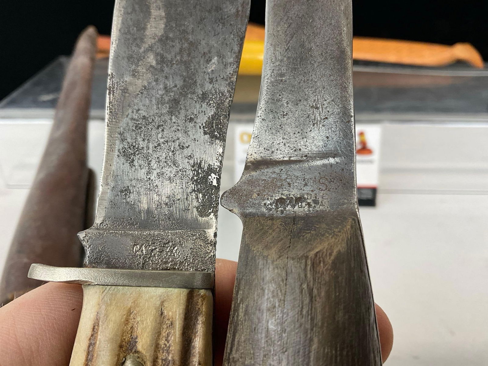 3 Knives, Camillus & Rapala Knives, w/ 2 leather sheaths - 4