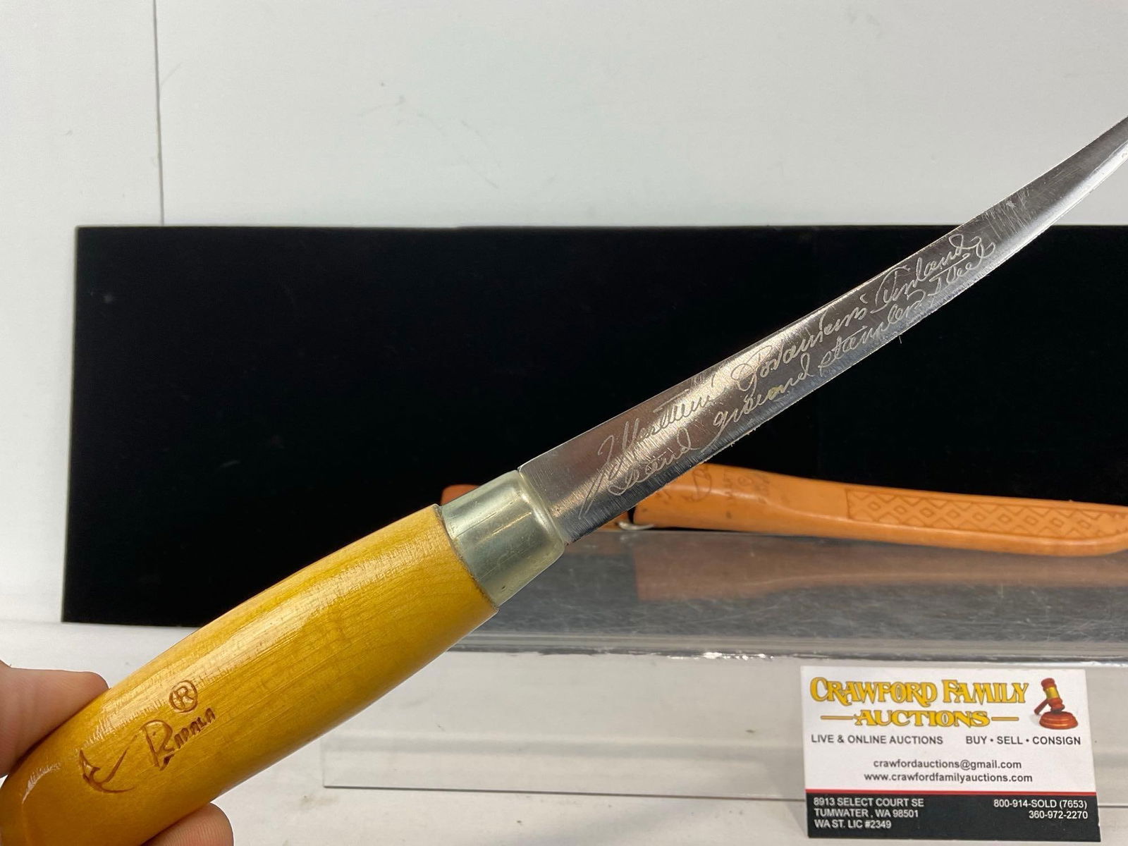 3 Knives, Camillus & Rapala Knives, w/ 2 leather sheaths - 5