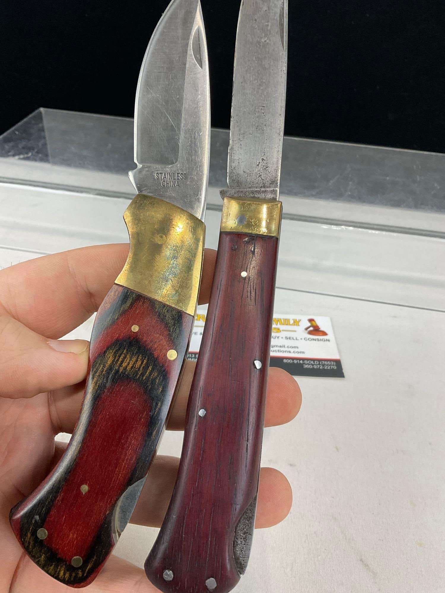 3 Folding Knives, Edgemark Explorer, & pair of Replicas, Kershaw & Ka-Bar style - 4