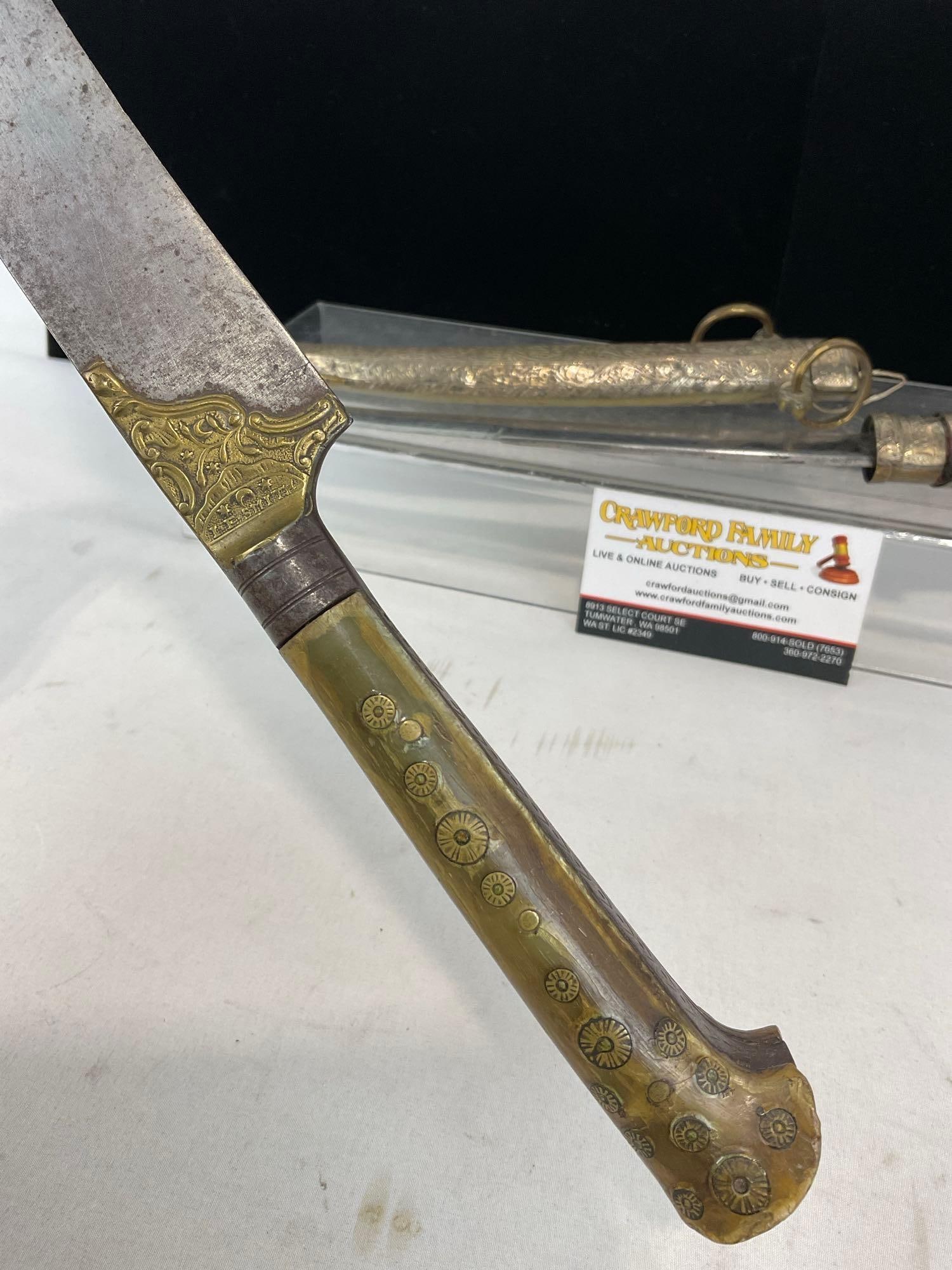 Antique Moroccan Jambiya Dagger, w/ Engraved Sheath, & I.F. Smith Yataghan Knife, 19h x 4w x 3d i... - 2