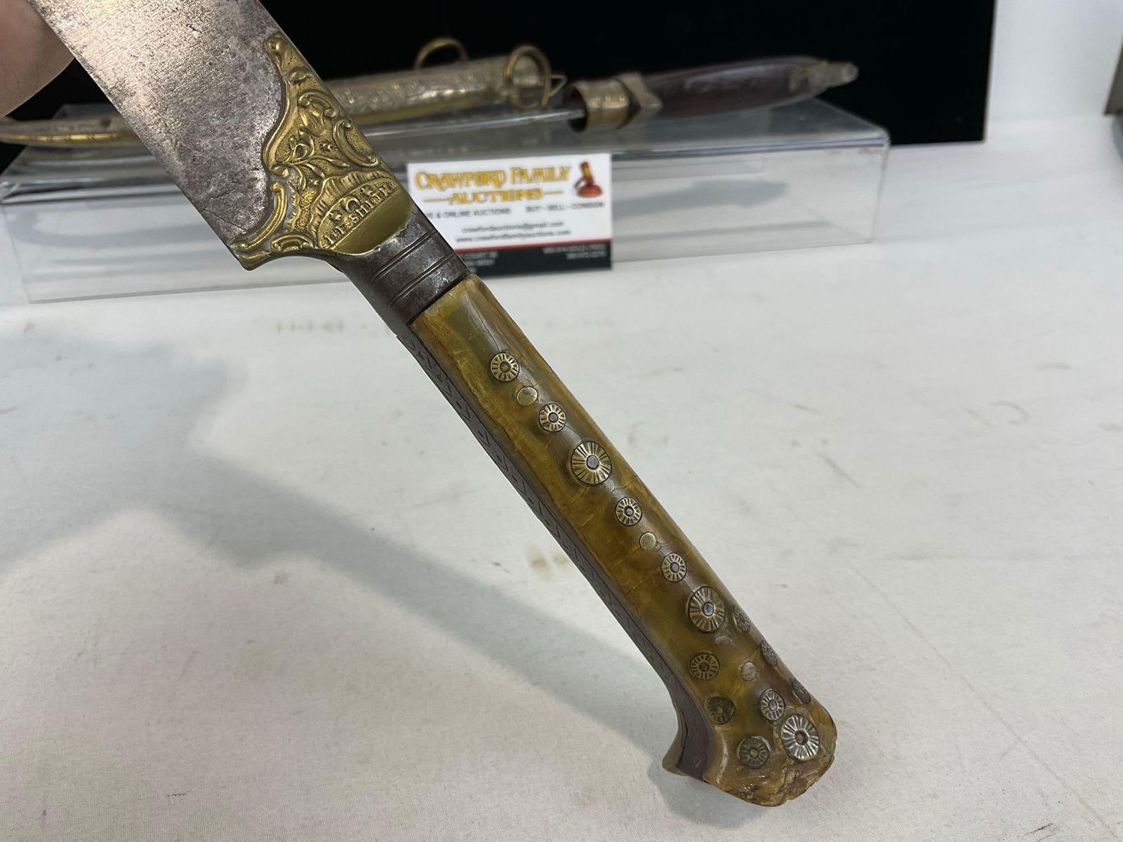 Antique Moroccan Jambiya Dagger, w/ Engraved Sheath, & I.F. Smith Yataghan Knife, 19h x 4w x 3d i... - 3