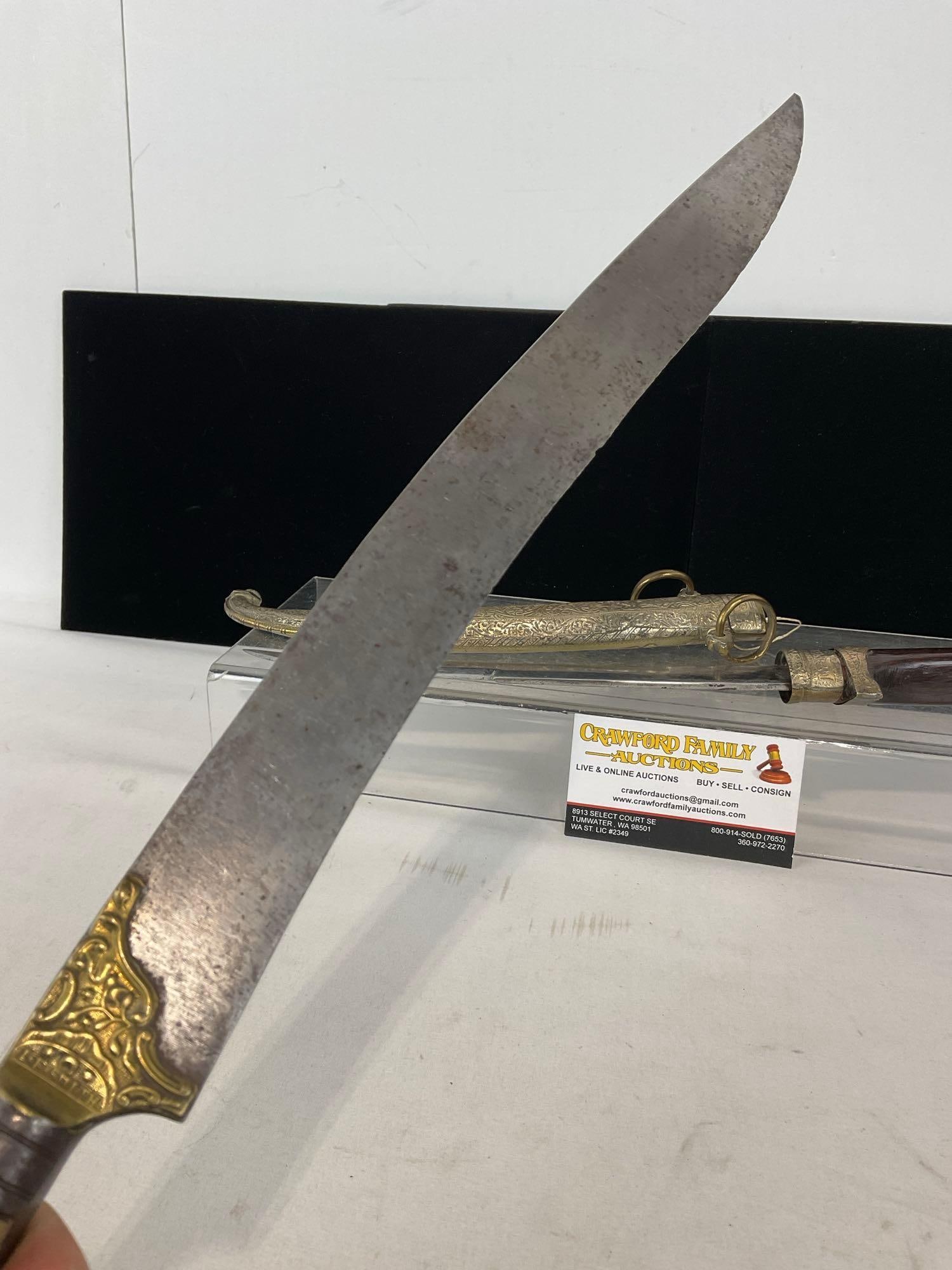 Antique Moroccan Jambiya Dagger, w/ Engraved Sheath, & I.F. Smith Yataghan Knife, 19h x 4w x 3d i... - 4