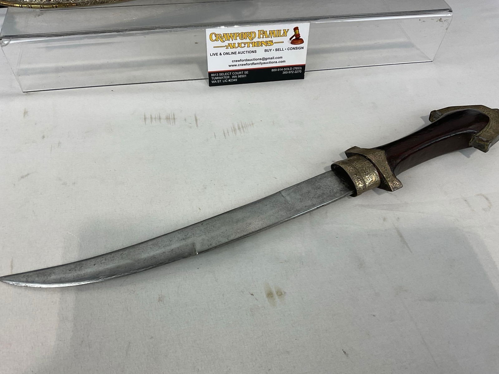 Antique Moroccan Jambiya Dagger, w/ Engraved Sheath, & I.F. Smith Yataghan Knife, 19h x 4w x 3d i... - 5