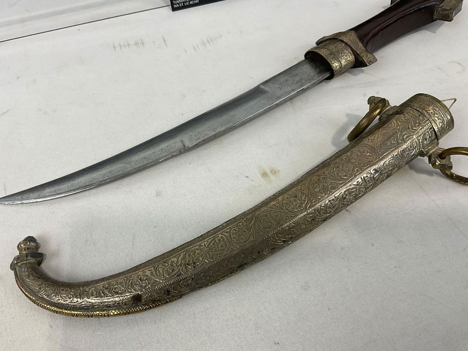 Antique Moroccan Jambiya Dagger, w/ Engraved Sheath, & I.F. Smith Yataghan Knife, 19h x 4w x 3d i... - 6