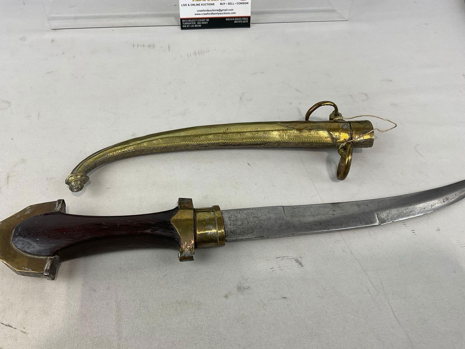 Antique Moroccan Jambiya Dagger, w/ Engraved Sheath, & I.F. Smith Yataghan Knife, 19h x 4w x 3d i... - 7