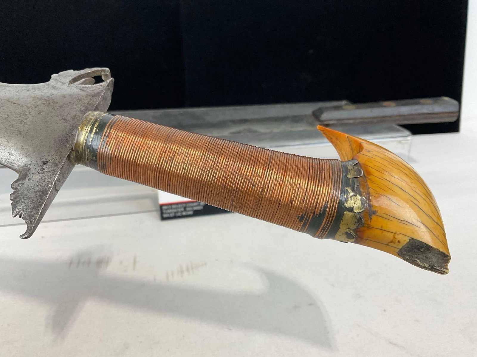 Philippine Moro Kris Knife, Wavy Blade, Copper Wrapped Handle, & Long Slicing Knife - 5