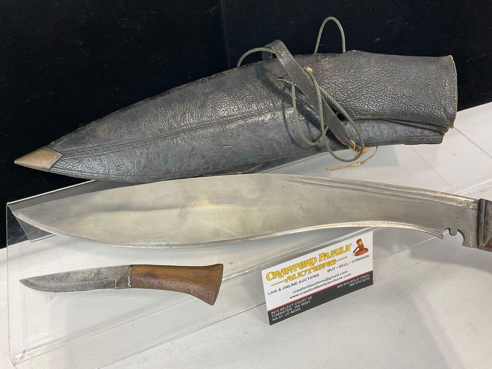 Vintage Kukri Knife in Leather Sheath, Mini Knife included, 20h x 4w x 4d inches - 2