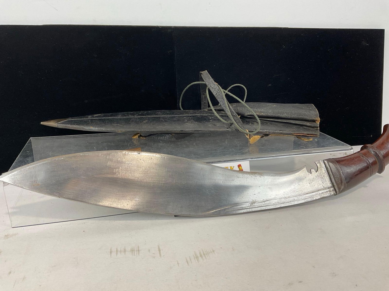 Vintage Kukri Knife in Leather Sheath, Mini Knife included, 20h x 4w x 4d inches - 3