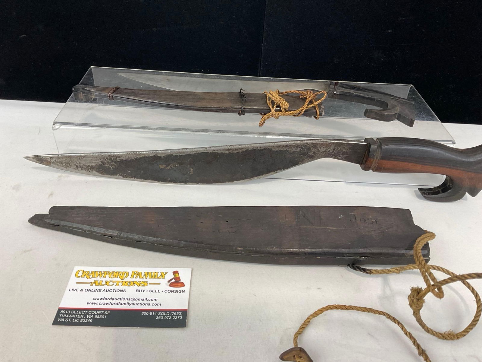 Pair of Philippine Barong Swords/Knives, Wooden Sheaths, some wear can be seen (1 of 5)