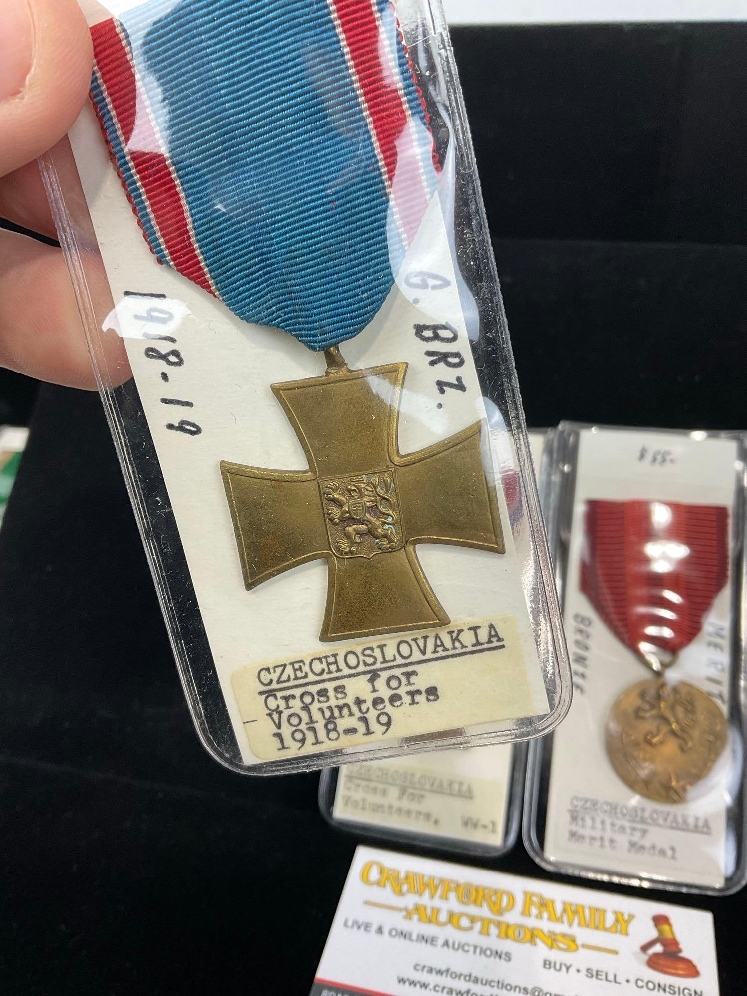 3 Czechoslovakian Medals, 2 WW1 Cross for Volunteers & Military Merit Medal - 2