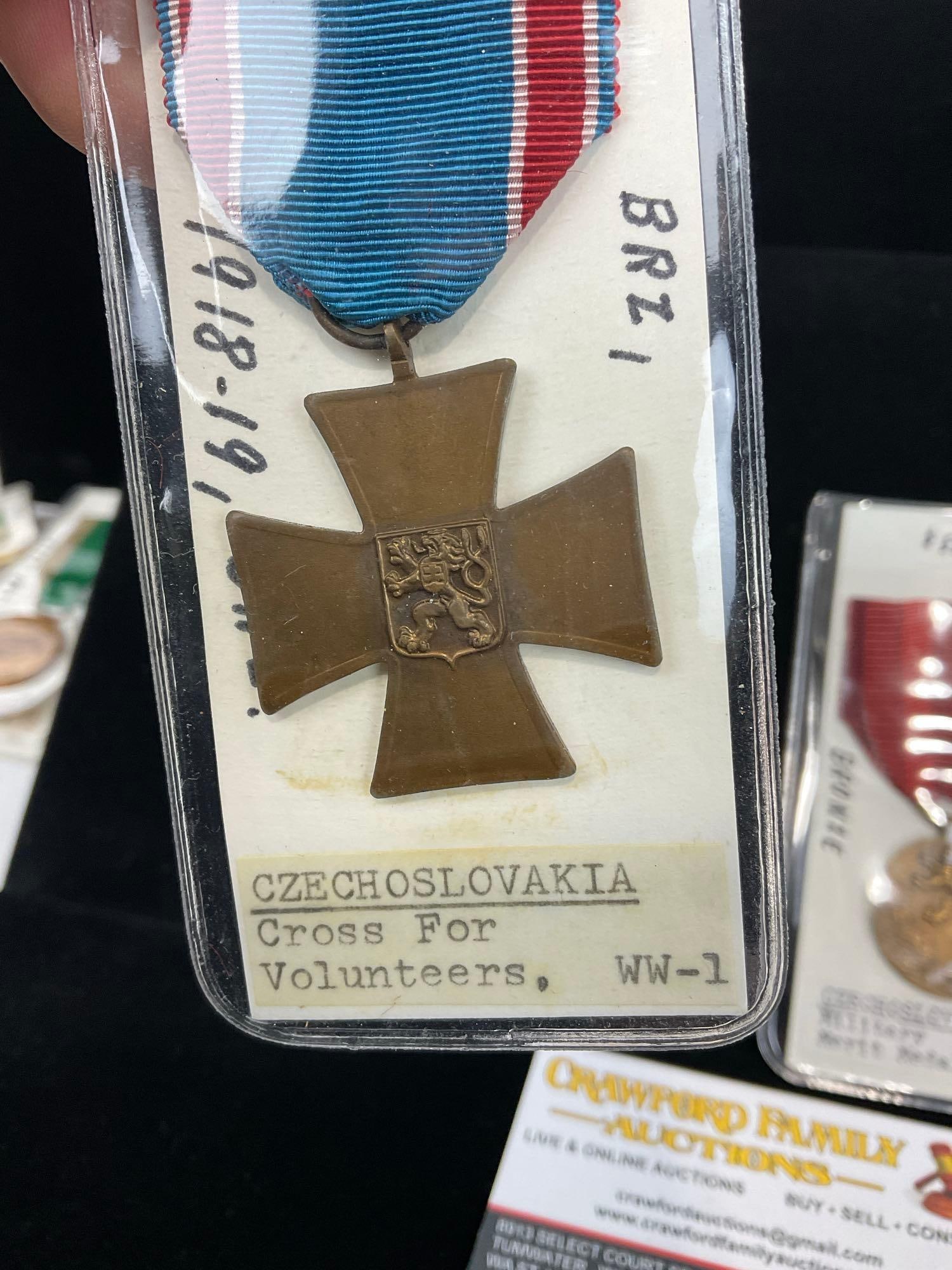 3 Czechoslovakian Medals, 2 WW1 Cross for Volunteers & Military Merit Medal - 3