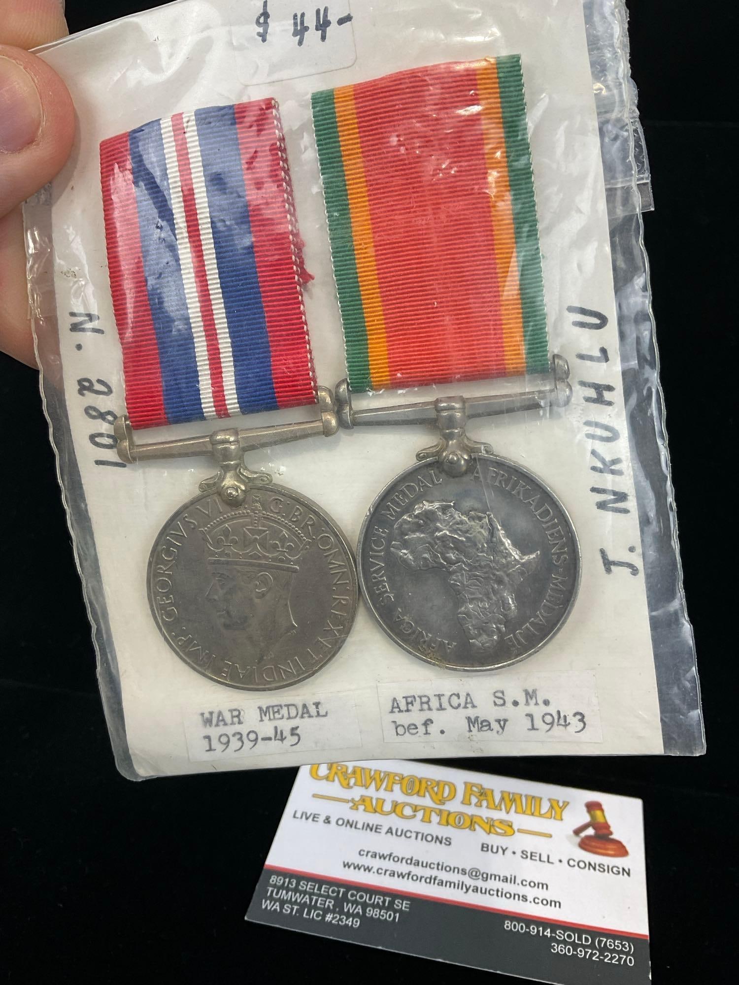 Three South African Medals, Joburg Fire Brig LSGC, War Medal 1939-45 & Africa Service Medal pre 1... - 3