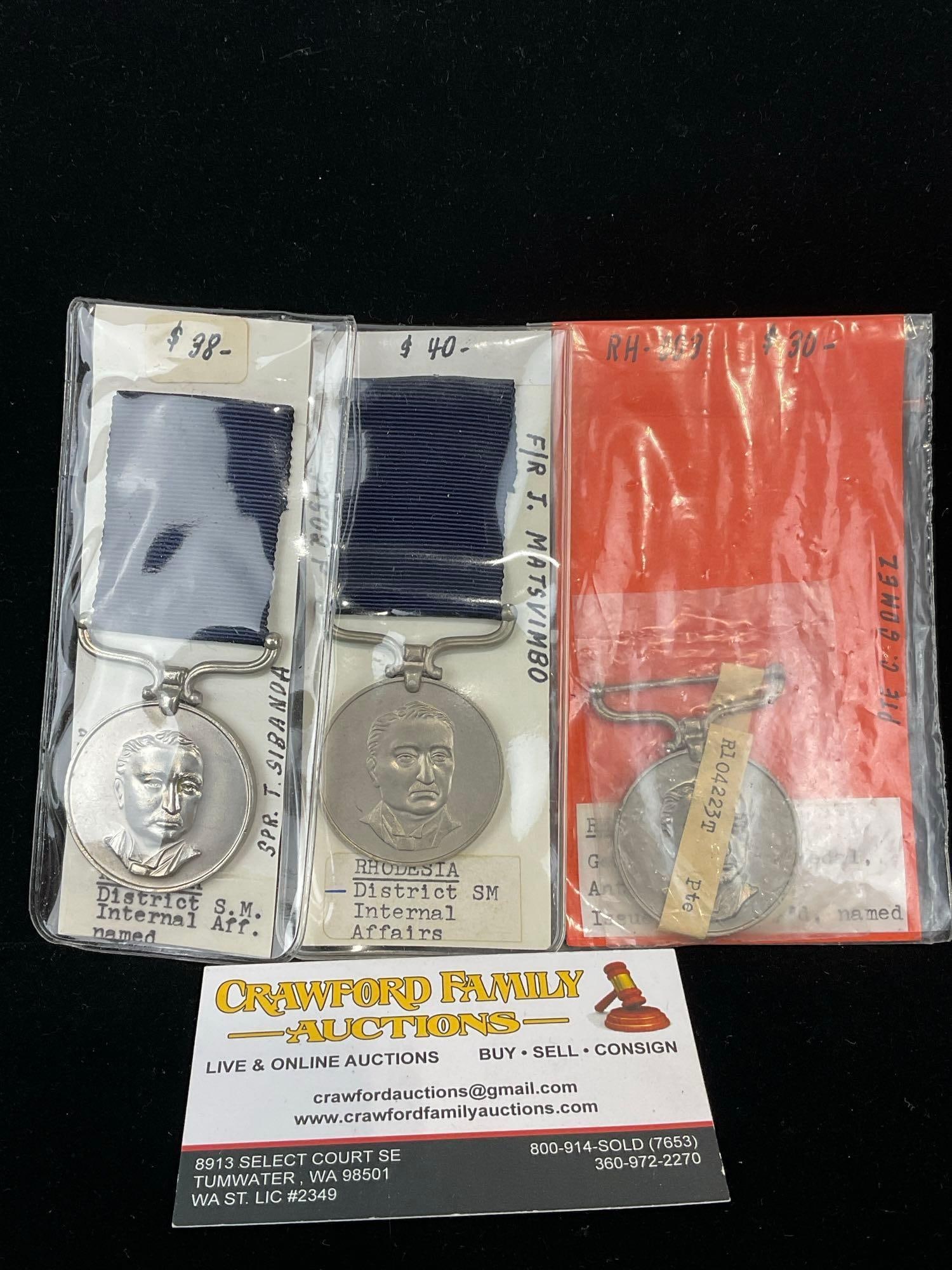 3 Rhodesian Medals, District Service Medal Internal Affairs & Anti-Terrorism (1 of 4)