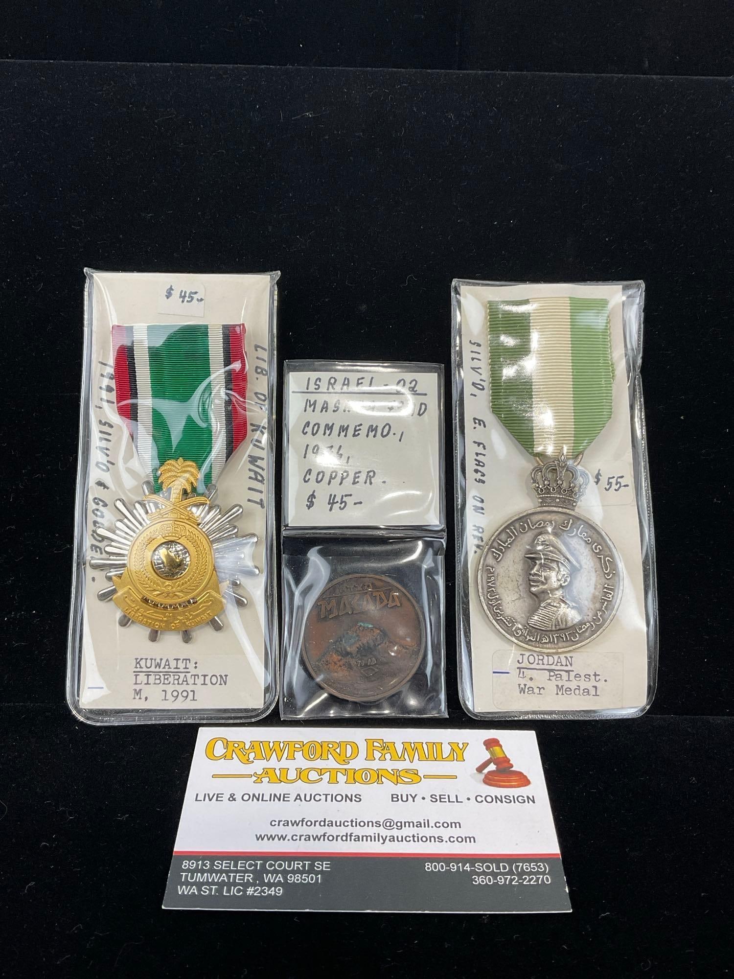 3 Middle Eastern Medals, Kuwait Liberation 1991, Israel Masada & Jordan Palestine War Medal (1 of 4)
