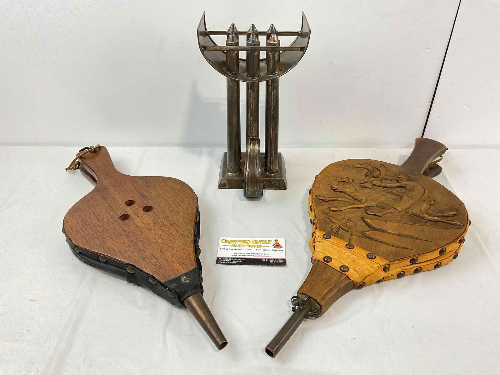 3 pcs Vintage Collectible Assortment, 2x Bellows & 1x Pewter Candle Mold. Very Good Condition. (1 of 5)