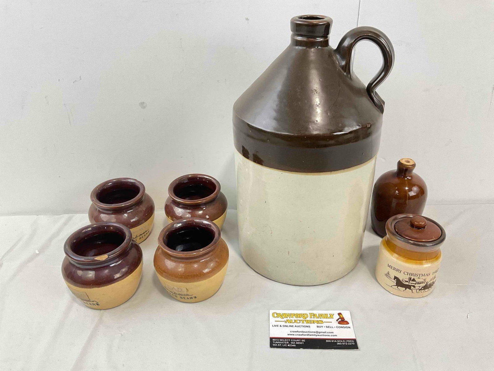7 pcs Vintage Brown Crockery Collection, incl. 4x Brick Oven Baked Bean Jars & 1x Jug. See pics. (1 of 7)