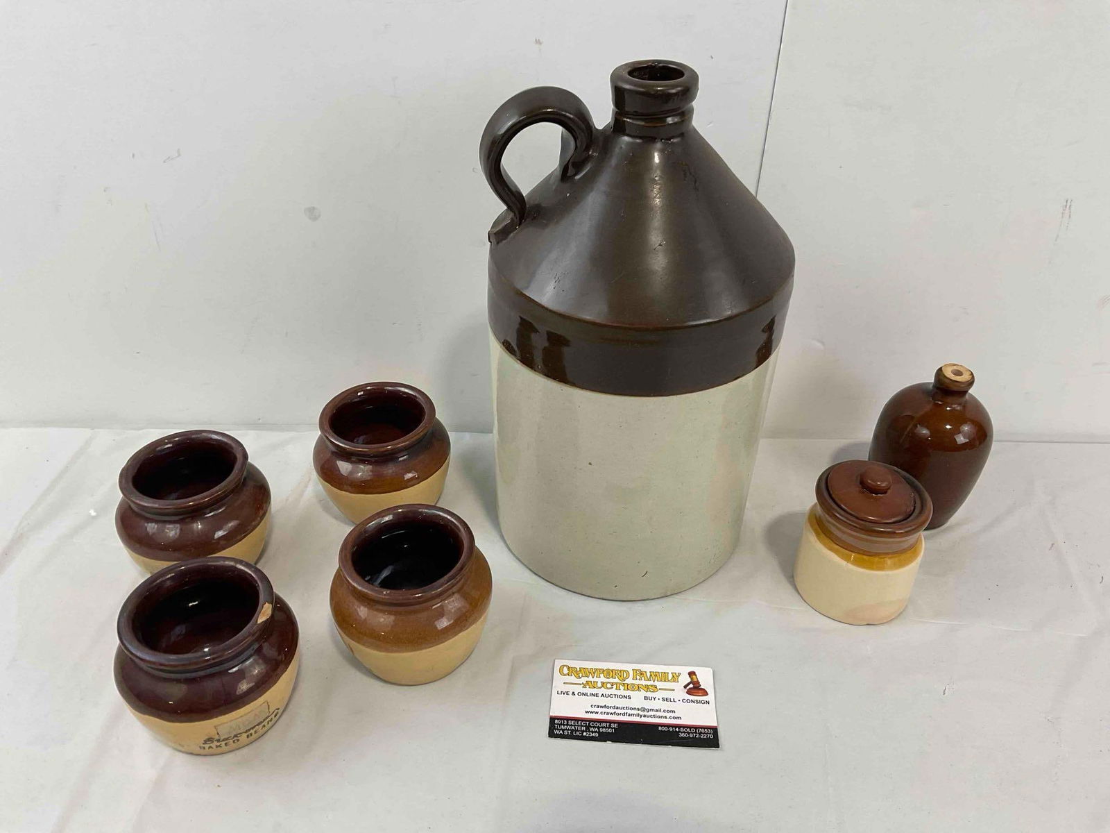 7 pcs Vintage Brown Crockery Collection, incl. 4x Brick Oven Baked Bean Jars & 1x Jug. See pics. - 7