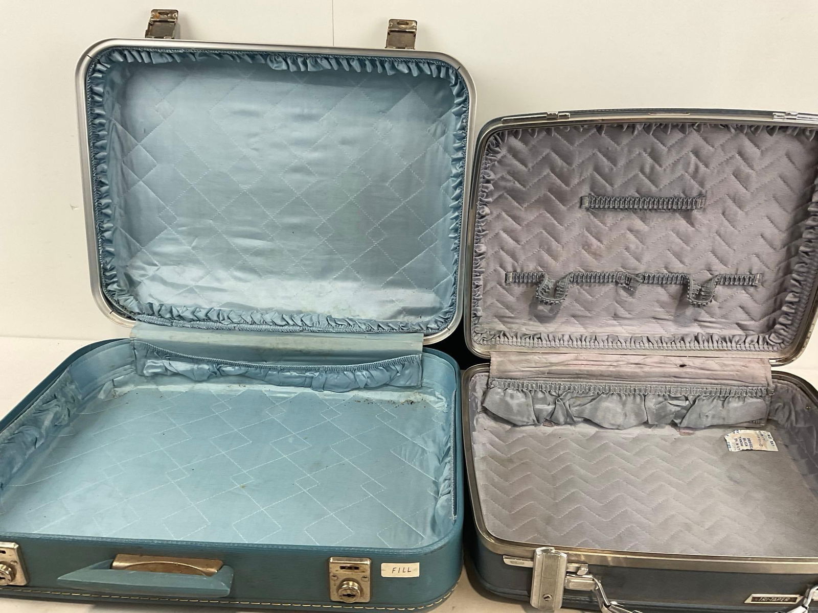Pair of Blue Vintage Suitcases, Amelia Earhart Blue & American Tourister, some wear - 3