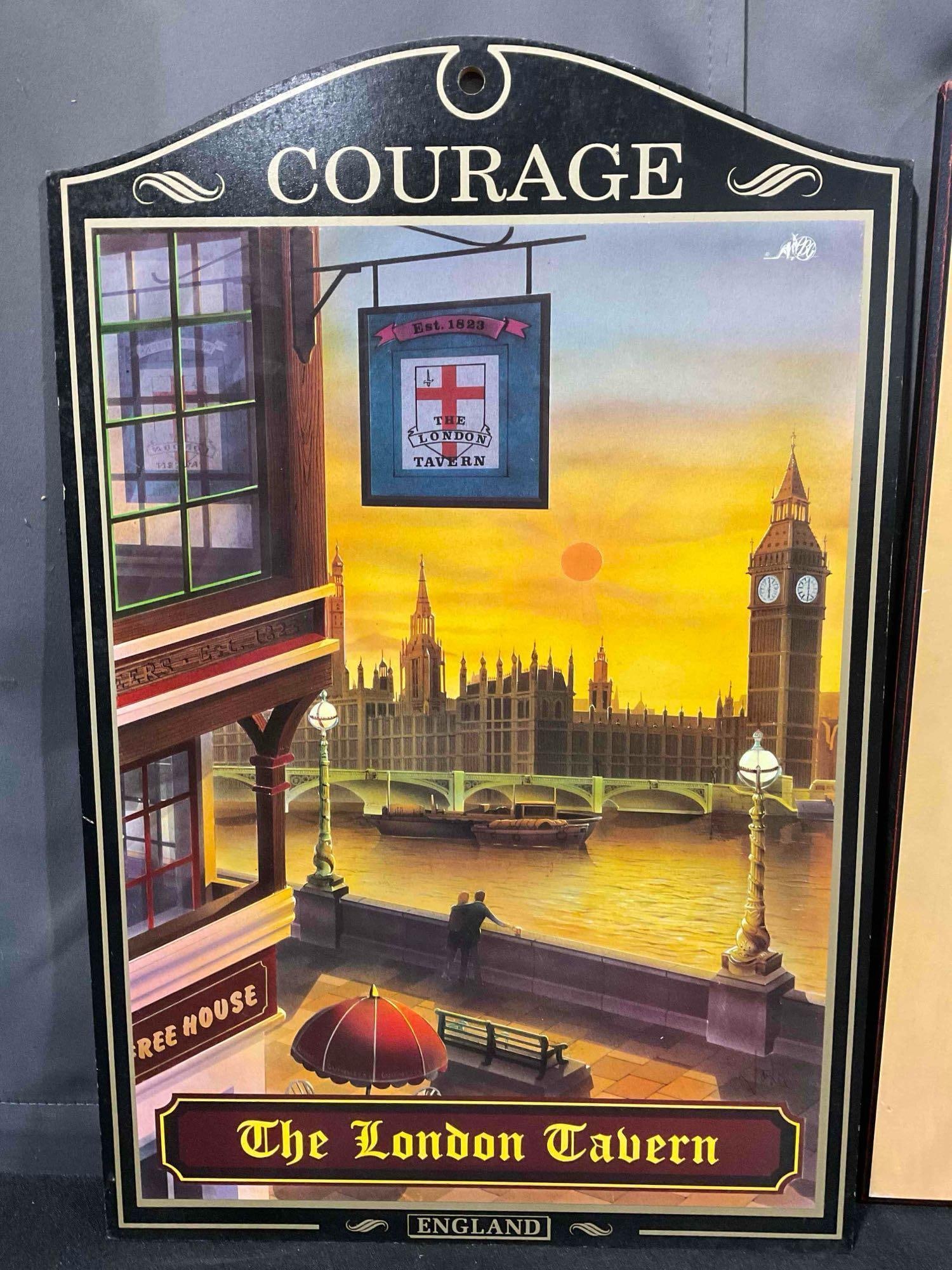 2 pcs Vintage Liquor Advertisement Wood Signs, incl. Pub World The London Tavern & Campari. - 2