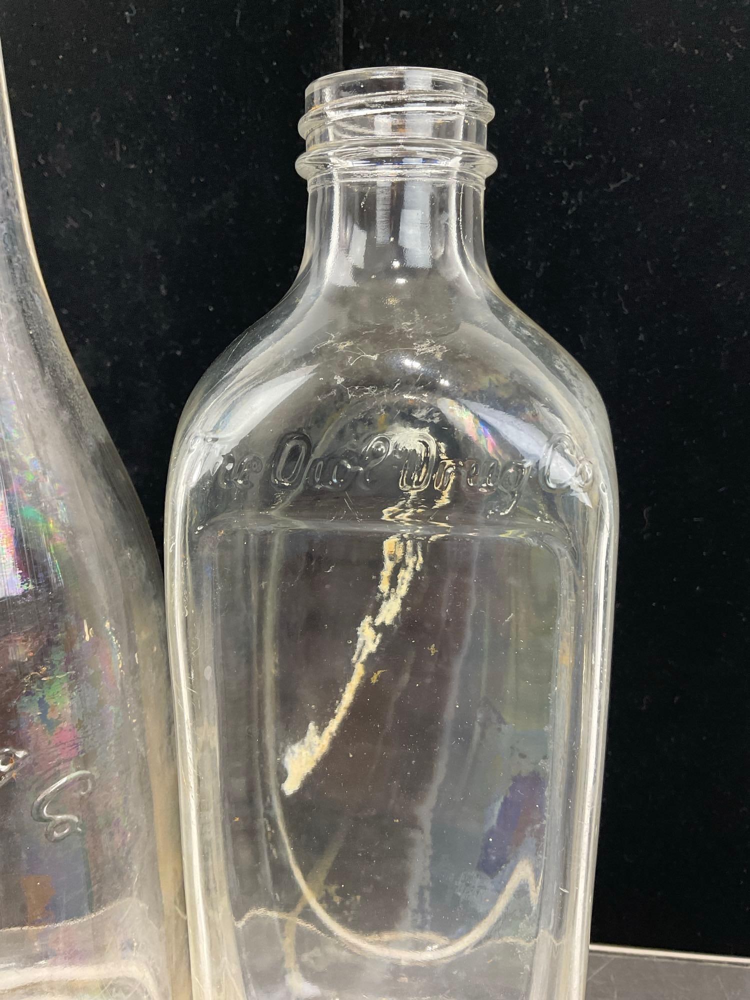 Pair of The Owl Drug Bottles, Clear Medicine Bottles, 11h x 6w x 4d inches - 2